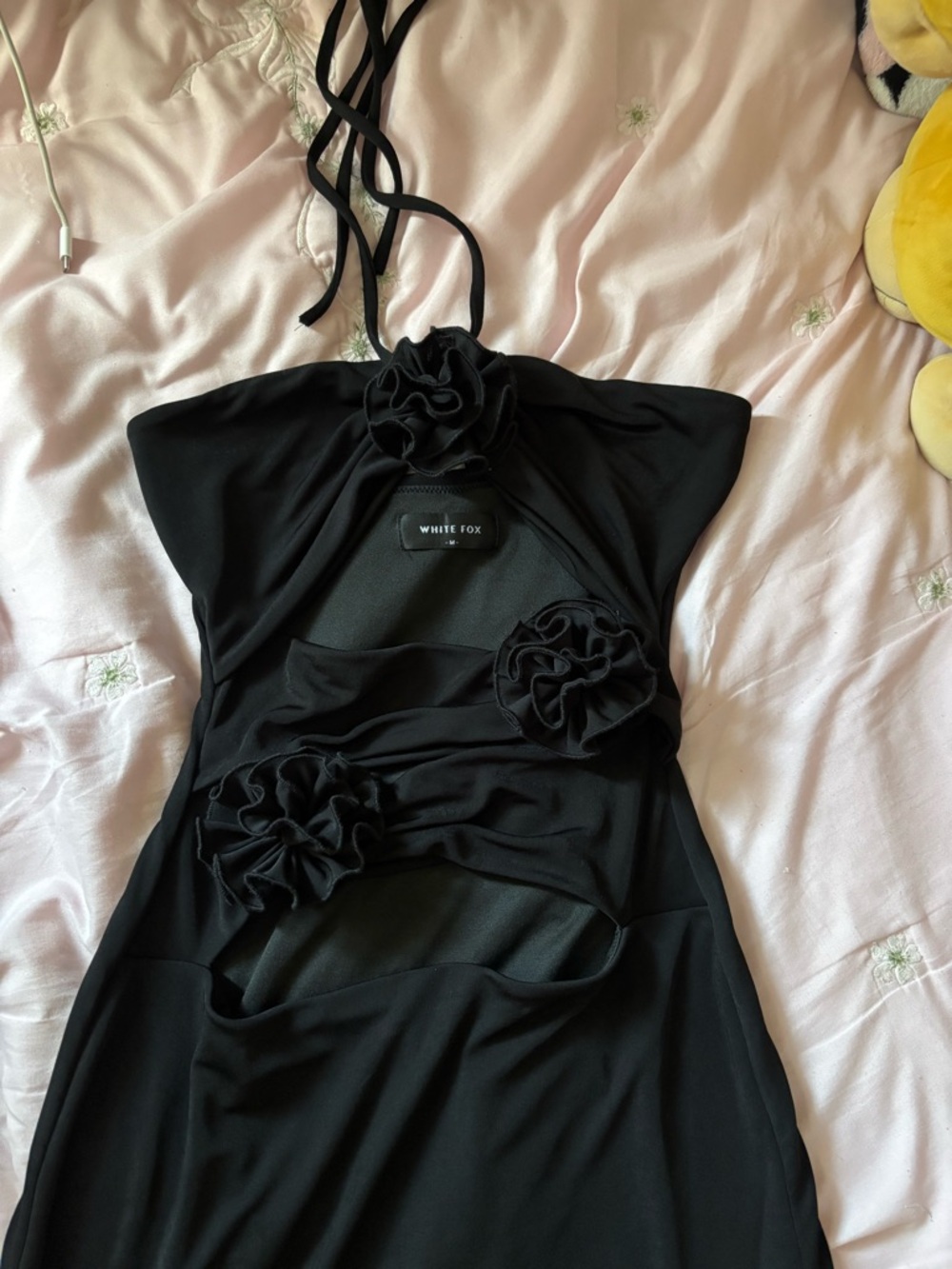 White Fox Boutique Black Strapless Dress with Rosette Details - Picture 3 of 3